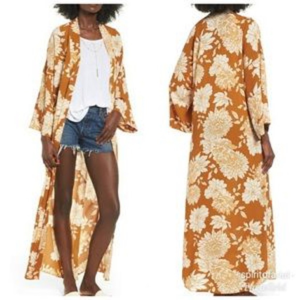 Mimi Chica Floral Mustard Kimono